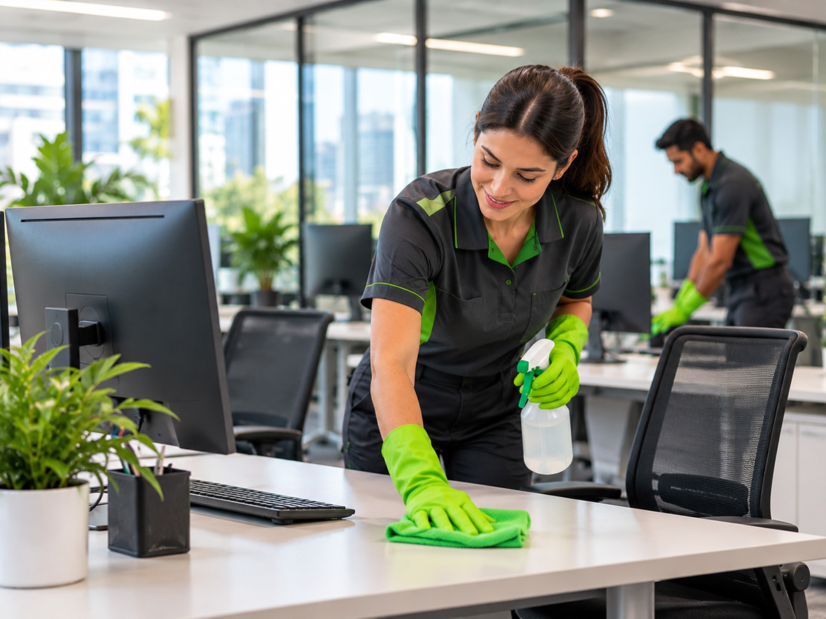 Professional office cleaner maintaining a Melbourne workplace